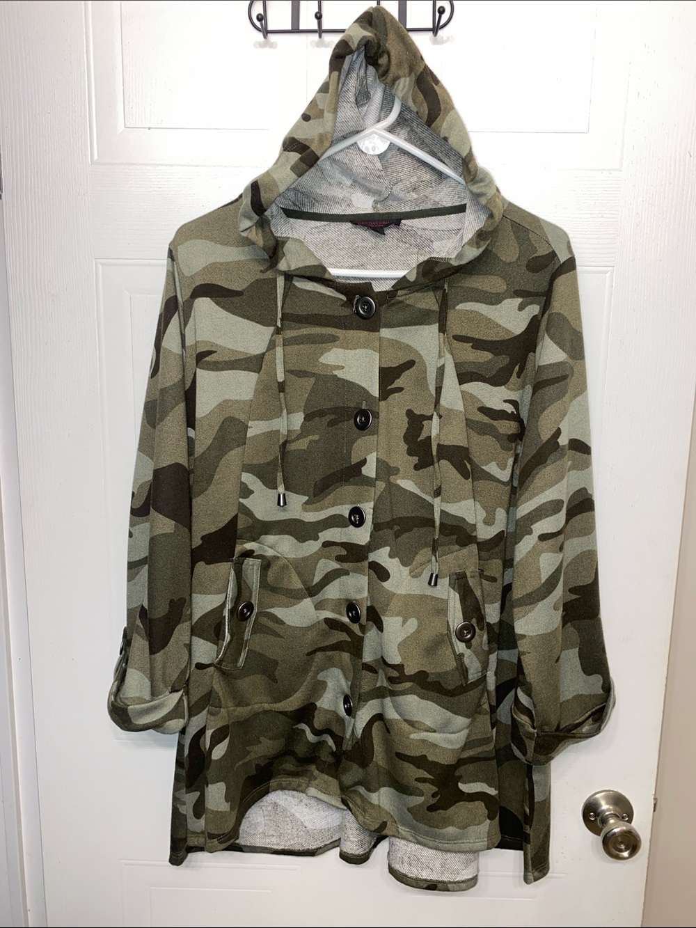 Christian Siriano Olive & Khaki Camouflage Hooded Utility Jacket 2X